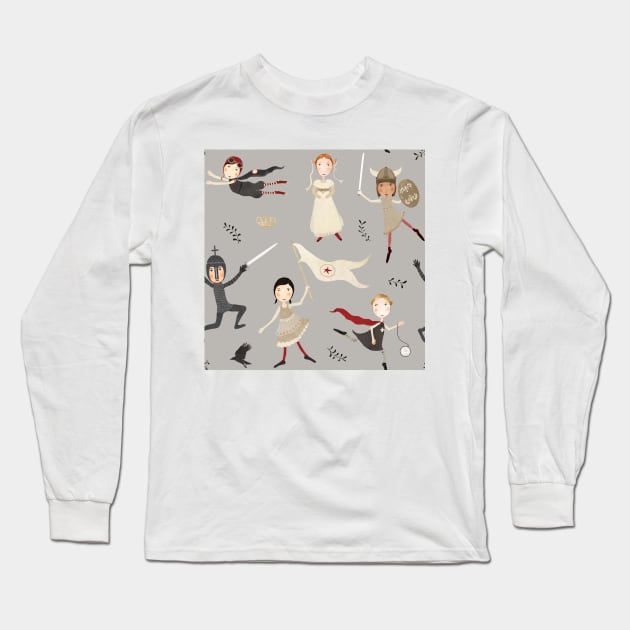 Heroes of History Long Sleeve T-Shirt by katherinequinnillustration